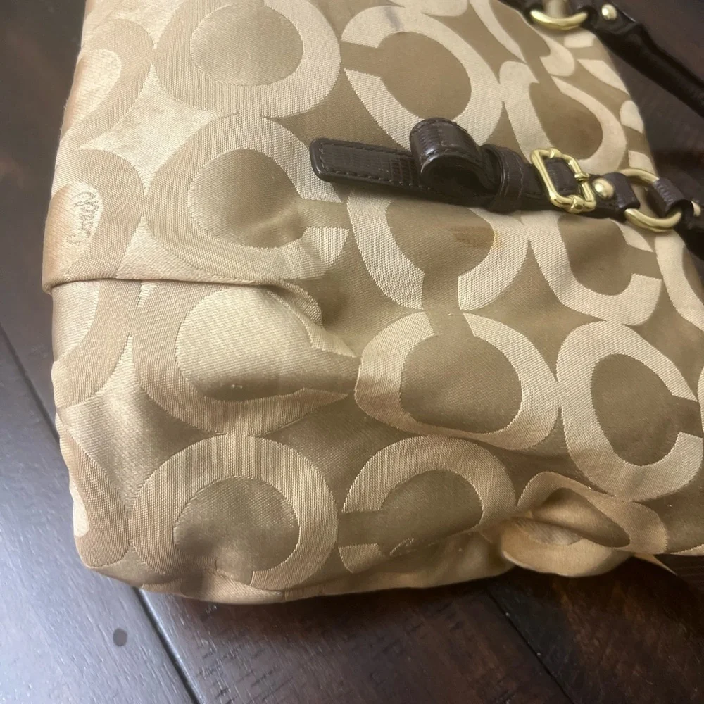 COACH Madison Audry Signature C Logo Khaki Sateen & Leather Shoulder Bag#21124